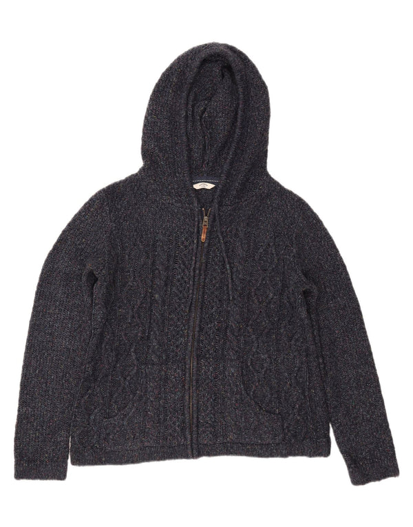 Fat Face Dame Hætte Cardigan Sweater UK 14 Large Navy Blue Flecked