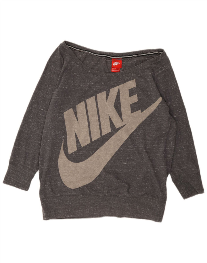 Nike Grafisk Sweatshirt Jumper UK 14 Medium Grey Flecked Bomuld