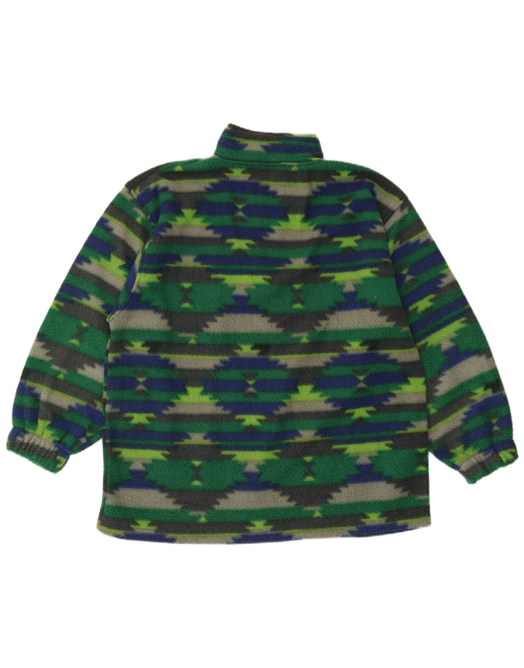 Vintage herre lynlås hals fleece jumper stor grøn geometrisk polyester