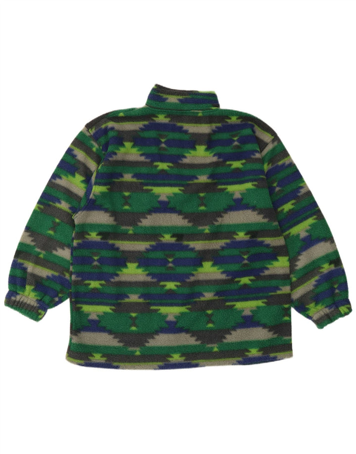 Vintage herre lynlås hals fleece jumper stor grøn geometrisk polyester