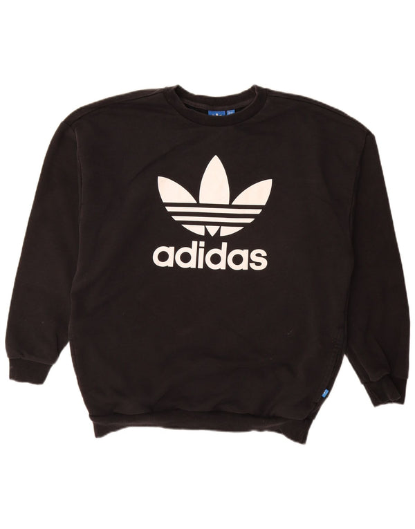 ADIDAS Graphic Sweatshirt Jumper UK 14 Stor sort bomuld