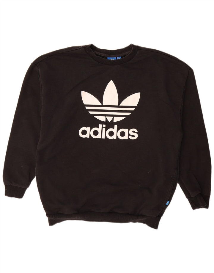 ADIDAS Graphic Sweatshirt Jumper UK 14 Stor sort bomuld