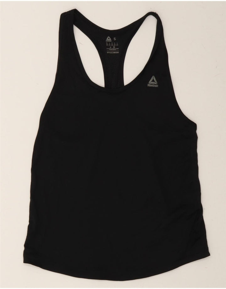 REEBOK Womens Vest Top UK 8/10 Small Black Polyester Vintage Reebok and Second-Hand Reebok from Messina Hembry 