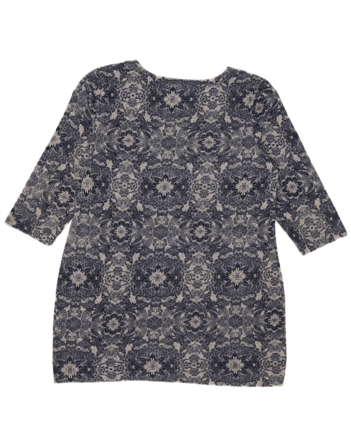 Marks & Spencer Dame Top 3/4 ærmer UK 16 Large Blue Floral Polyester