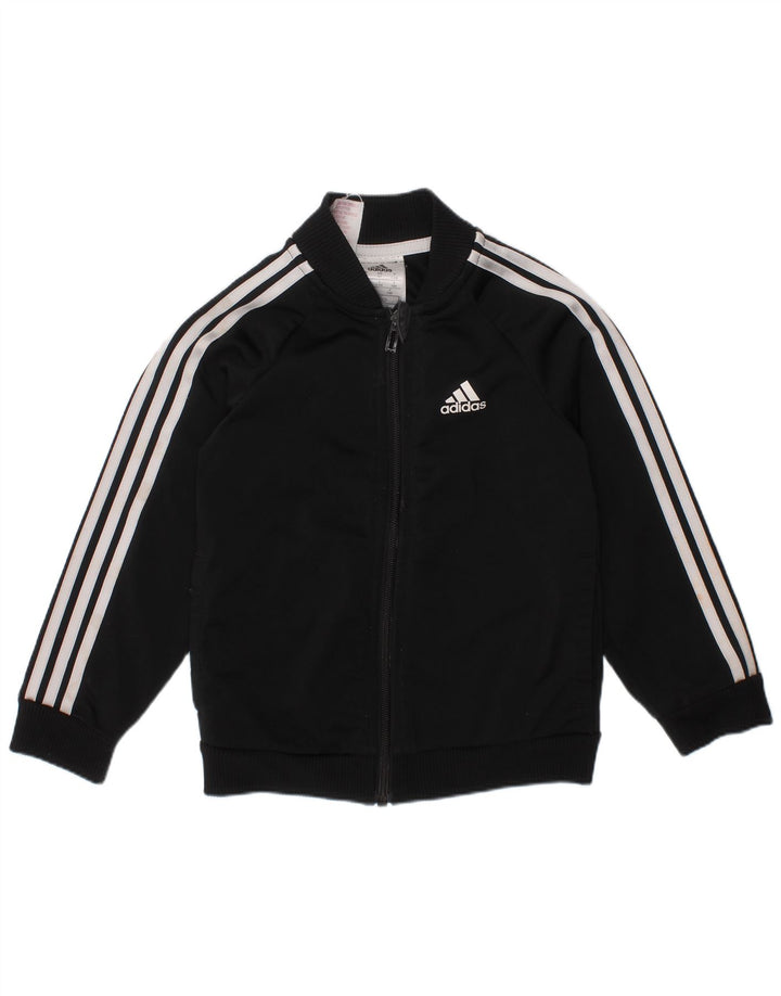 ADIDAS Boys Tracksuit Top Jacket 3-4 Years Black Polyester