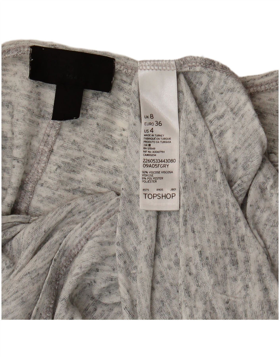 Topshop Dame Oversized Top 3/4 ærme UK 8 Small Grey Flecked Viscose