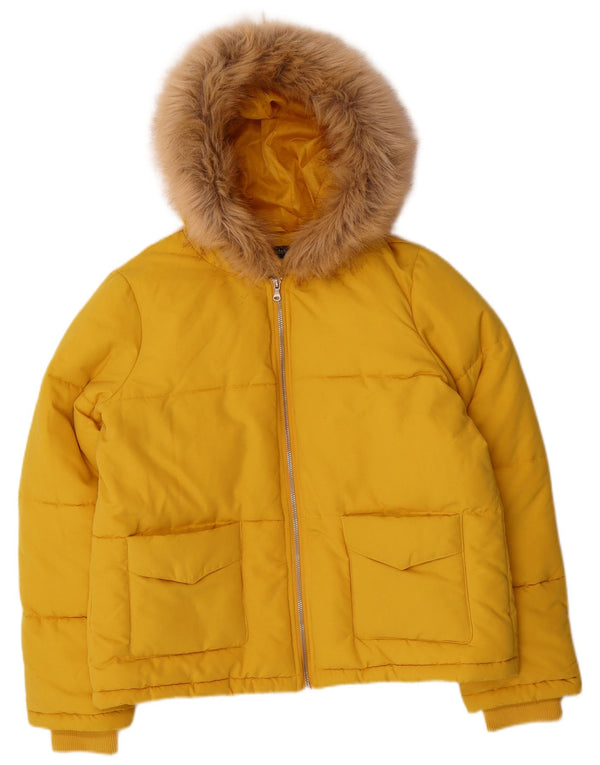 Miss Selfridge Dame Hætte Oversized Polstret Jakke UK 10 Lille Gul