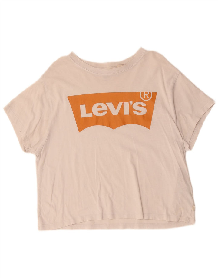 Levi's Womens Crop Oversized grafisk T-shirt top UK 6 XS hvid bomuld