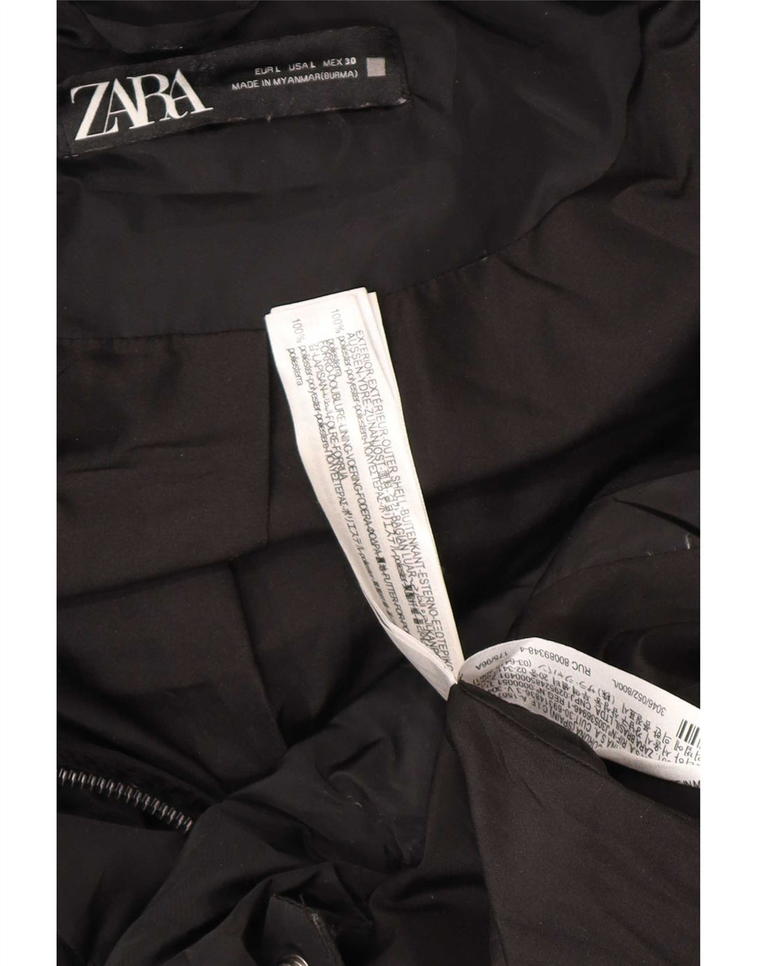 Zara Dame Hætte Polstret Frakke UK 16 Stor Sort Polyester