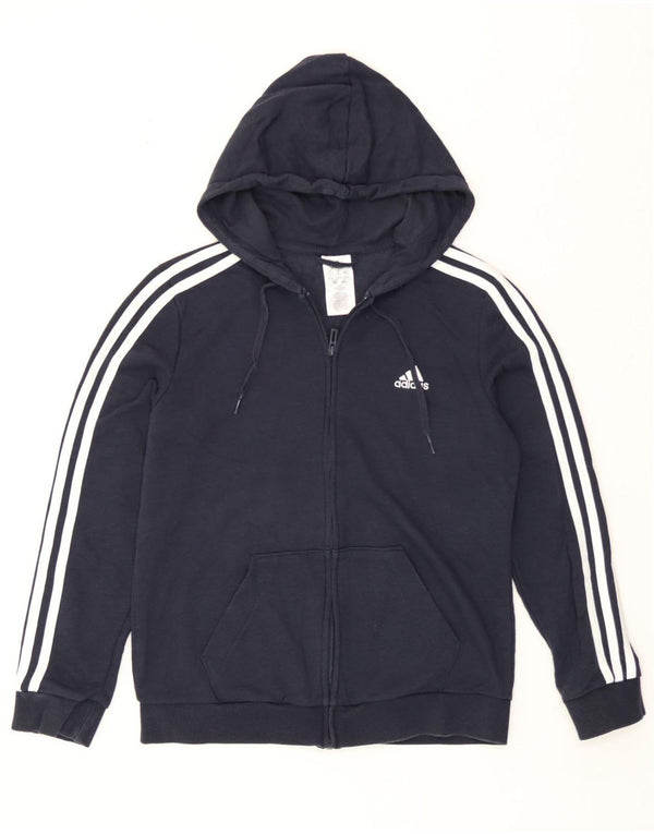 Adidas hættetrøje med lynlås til kvinder UK 12/14 Medium marineblå bomuld