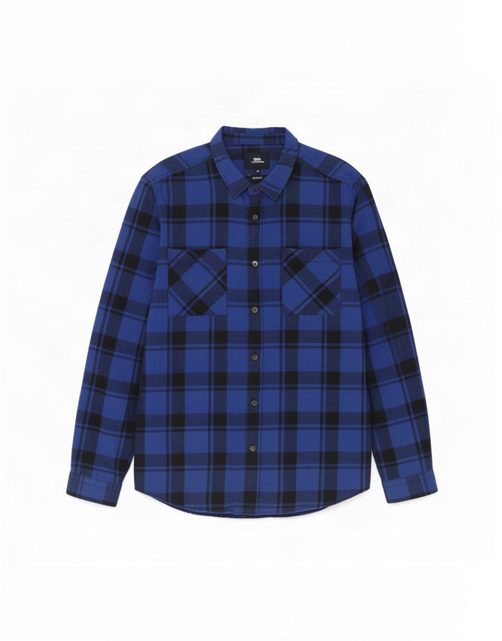 CLOCK HOUSE Herre Regular Fit Flanelskjorte Medium Blue Ternet Bomuld