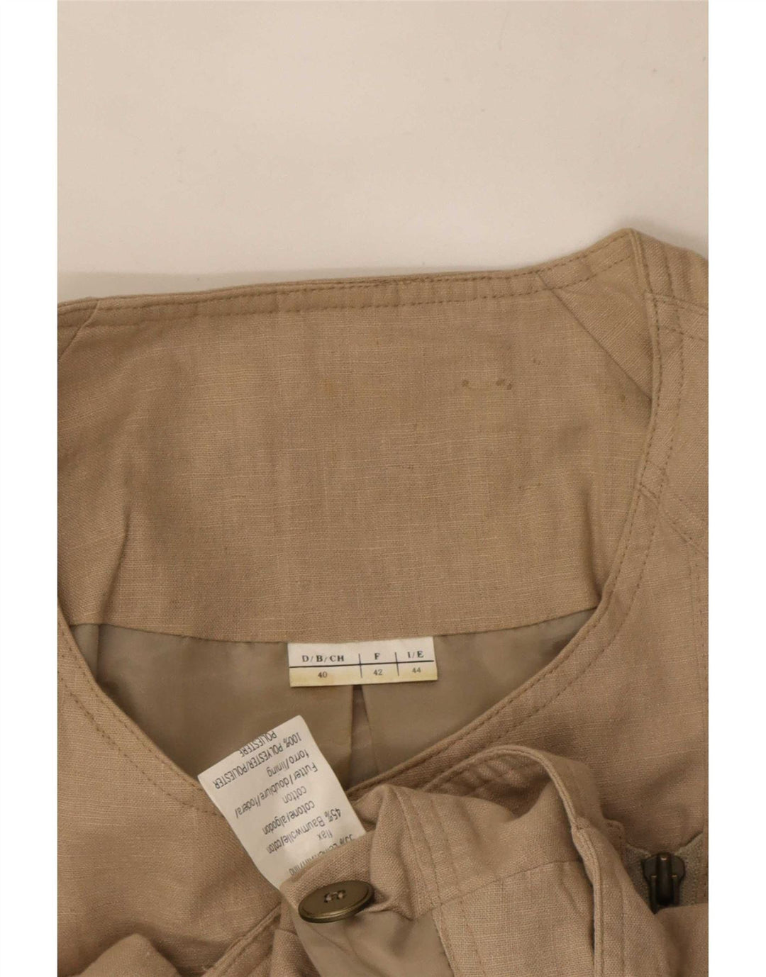 Vintage Dame Bomber Jacket IT 44 Medium Beige Linen Biker