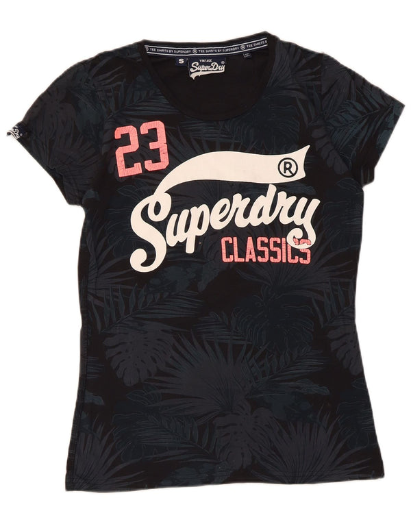 Superdry Grafisk T-shirttop til kvinder UK 10 Lille sort blomstret bomuld