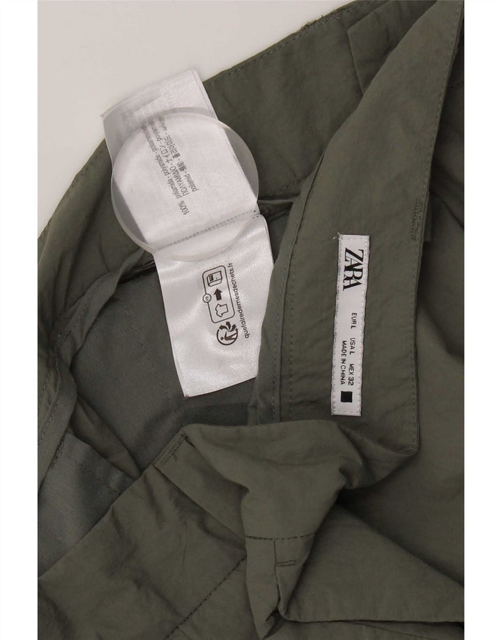 Zara Herre Straight Cargo Bukser Large W32 L28 Khaki Nylon