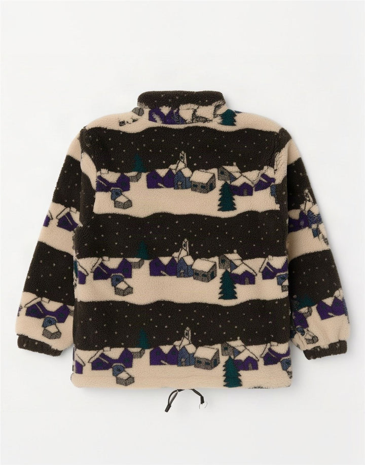 Vintage herre abstrakt mønster lynlås hals fleece jumper lille flerfarvet