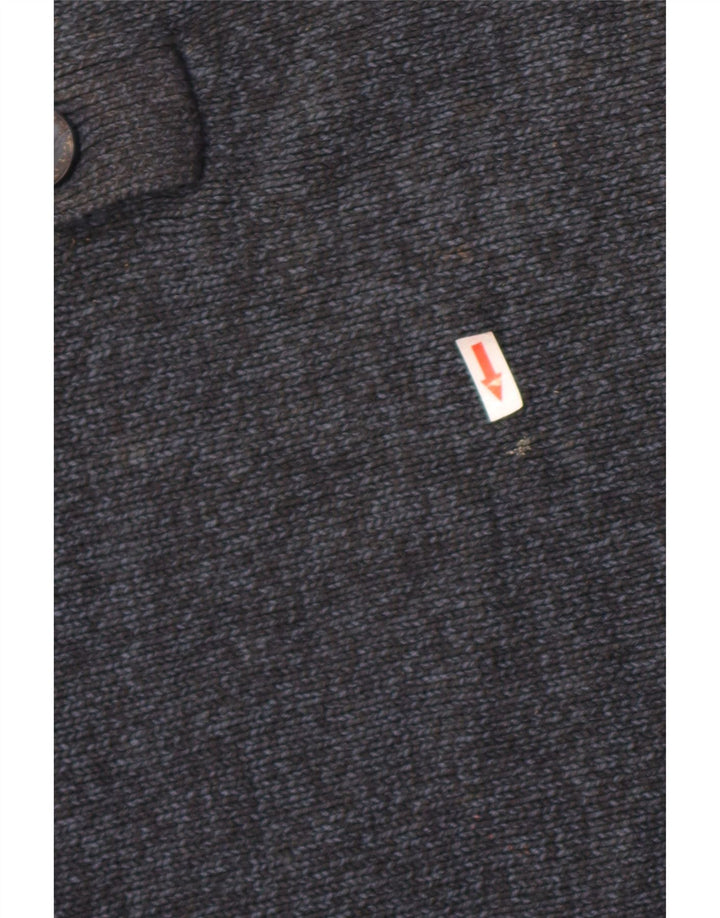 Marks & Spencer Herre Button Neck Jumper Sweater Large Navy Blue Flecked