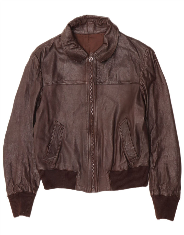 Vintage Bomber læderjakke til mænd IT 48 Medium brunt læder
