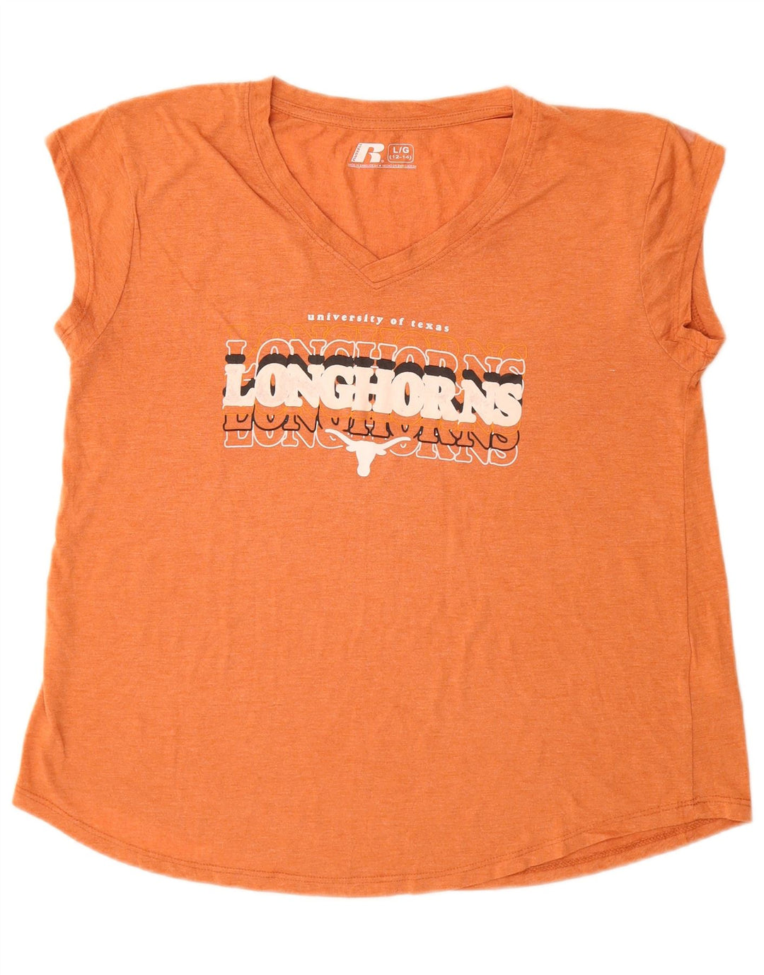 Russell Athletic Womens Grafisk T-Shirt Top US 12/14 Large Orange Polyester