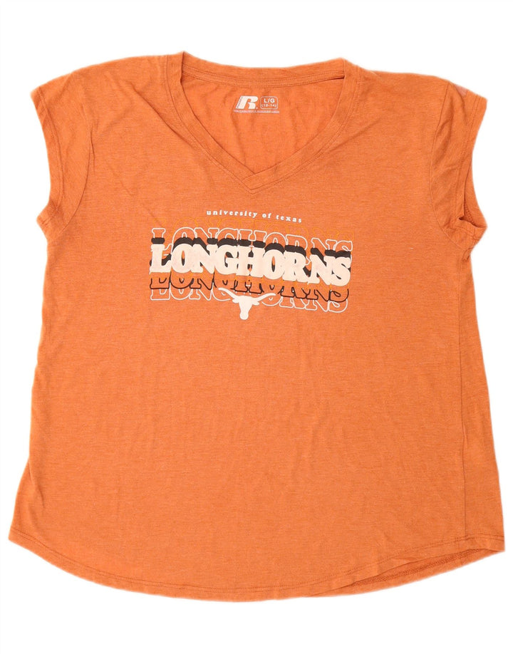 Russell Athletic Womens Grafisk T-Shirt Top US 12/14 Large Orange Polyester