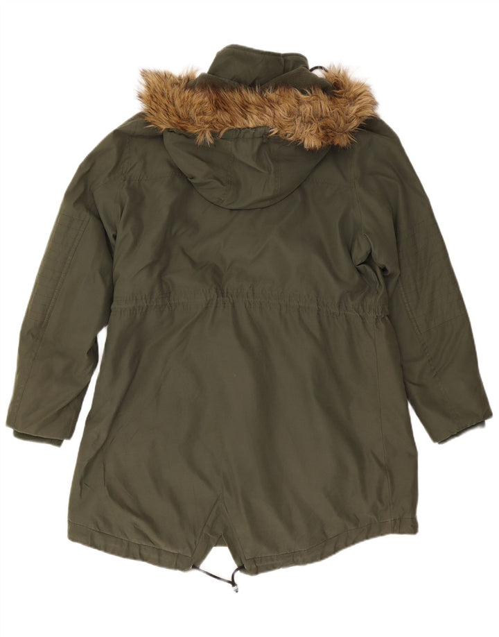 Marks & Spencer Dame Parkajakke med hætte UK 16 Stor Khaki Polyester