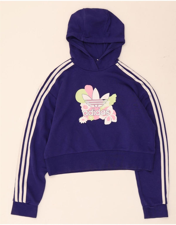 Adidas piger Crop grafisk hættetrøje trøje 13-14 år Lilla blomster bomuld