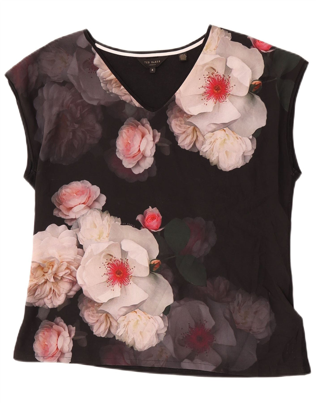 Ted Baker Damebluse Top Størrelse 4 Large Black Floral Polyester