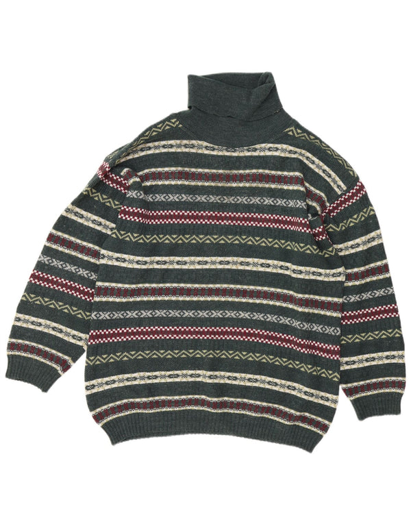 Vintage Herre rullehals sweater Large Green Fair Isle