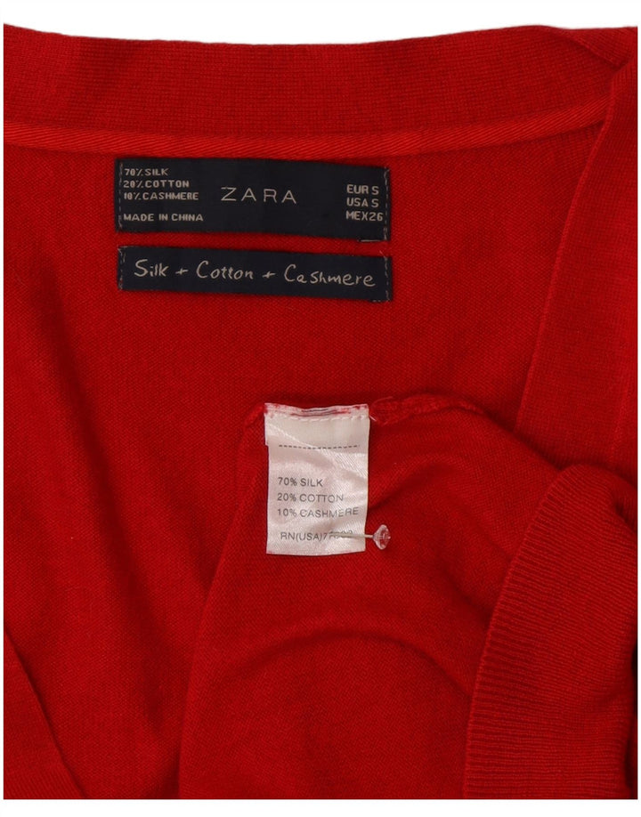 Zara Dame Cardigan Sweater UK 10 Lille Rød Silke