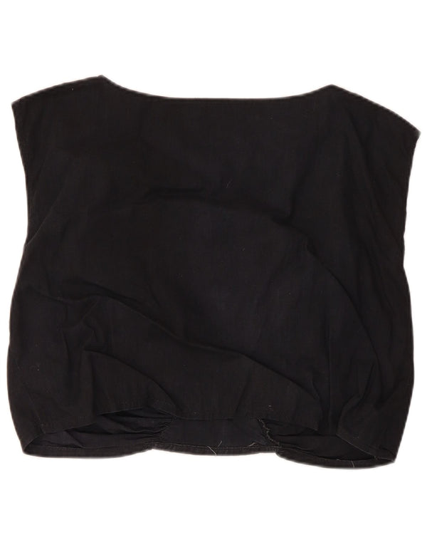 Vintage Womens Crop Blouse Top UK 14 Medium Black