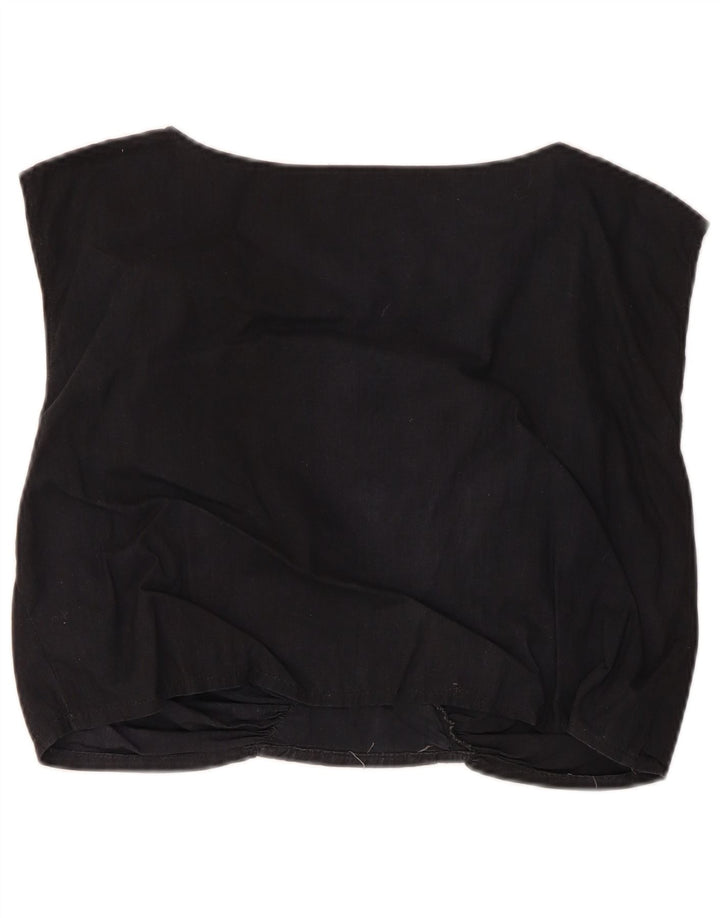 Vintage Dame Crop Bluse Top UK 14 Medium Black