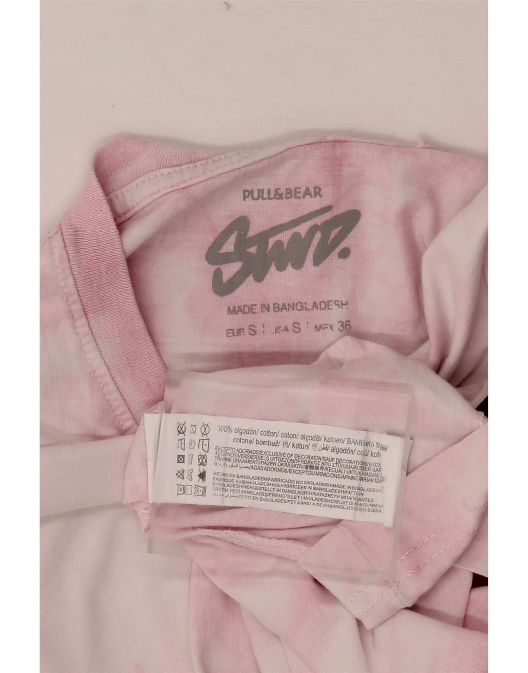 PULL & BEAR Herre grafisk T-shirt Top Lille Pink Tie Dye Bomuld