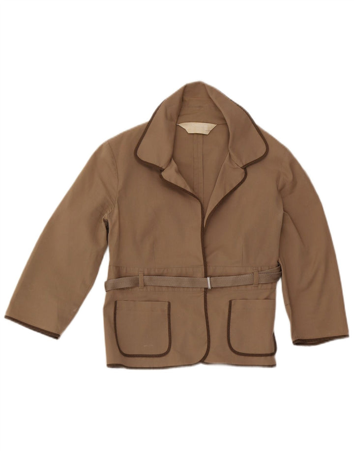 Max Mara Dame Crop 3/4-ærmet blazerjakke UK 12 Medium Beige Bomuld