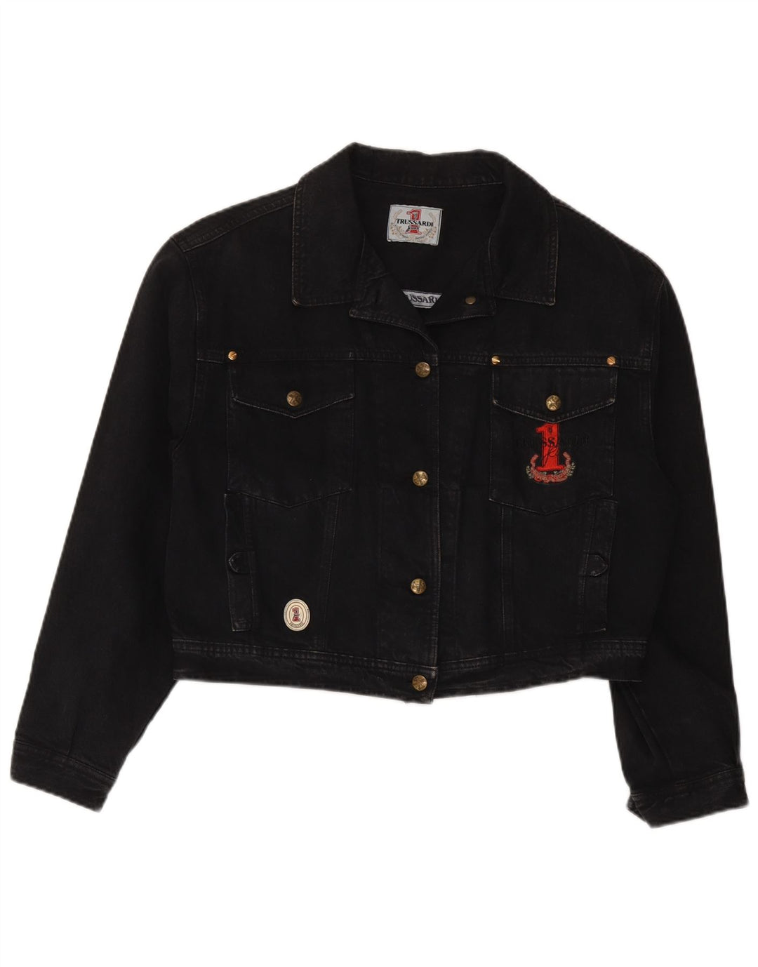 Trussardi Dame Crop Denim Jacket UK 12 Medium Black