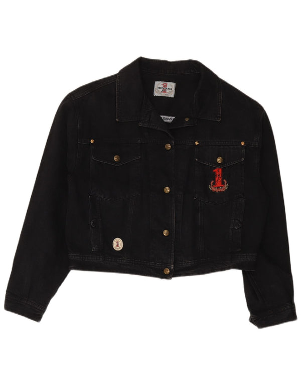 Trussardi Dame Crop Denim Jacket UK 12 Medium Black