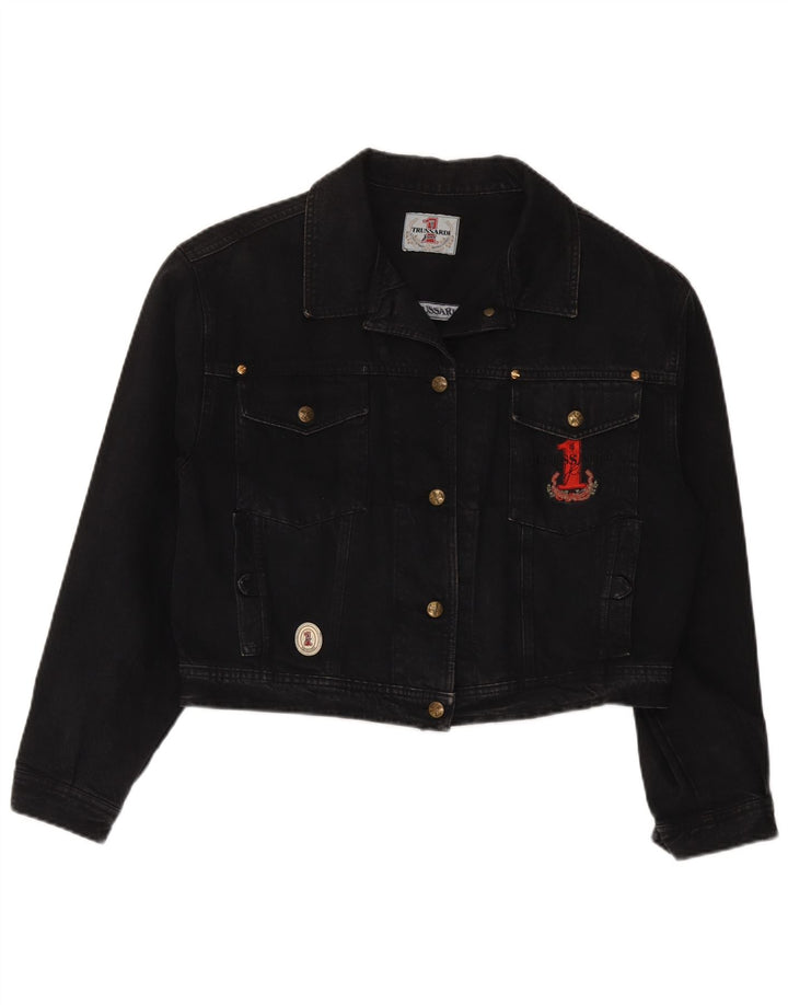 Trussardi Dame Crop Denim Jacket UK 12 Medium Black