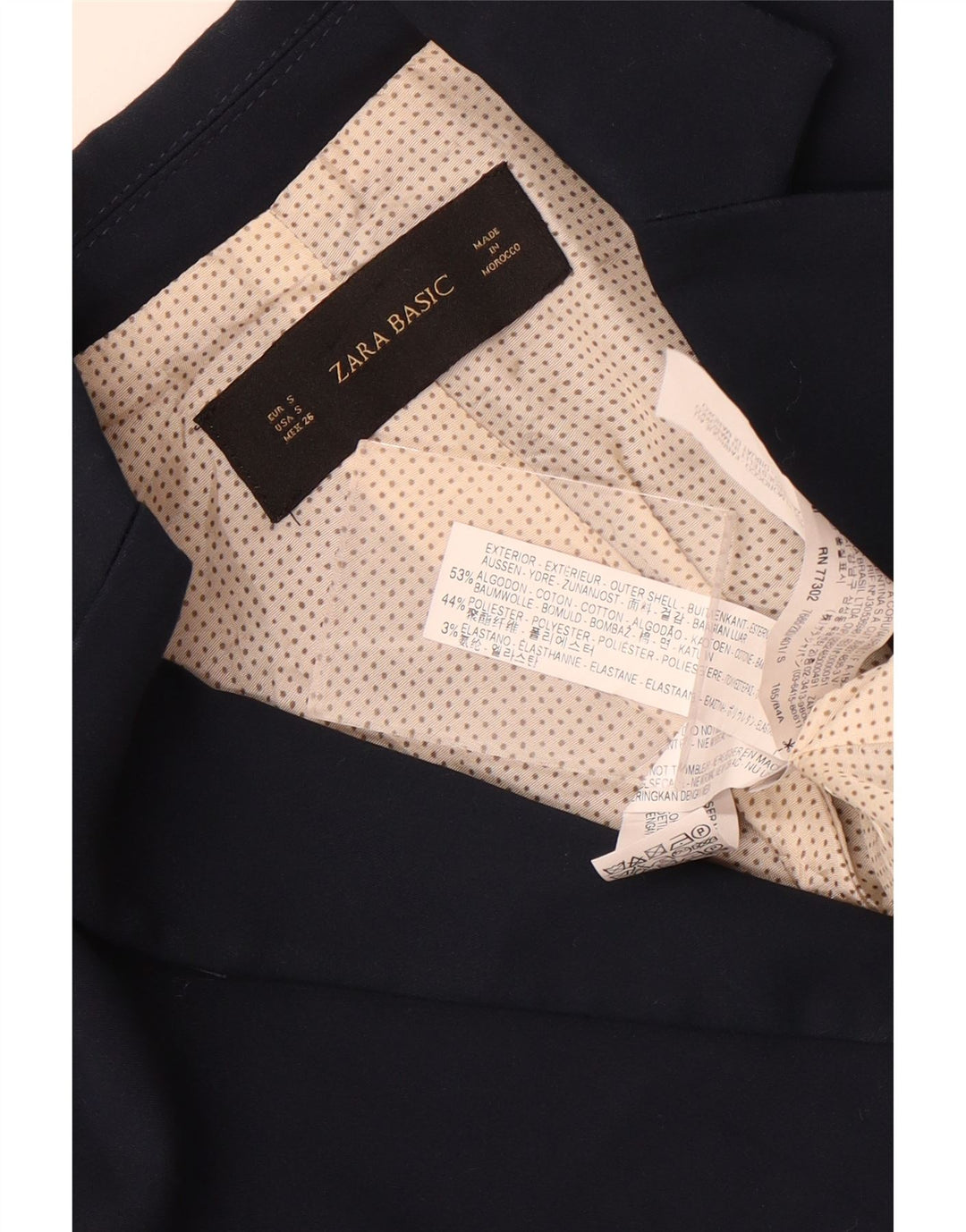 Zara Dame 1 Knap Blazer Jacket UK 10 Small Navy Blue Bomuld