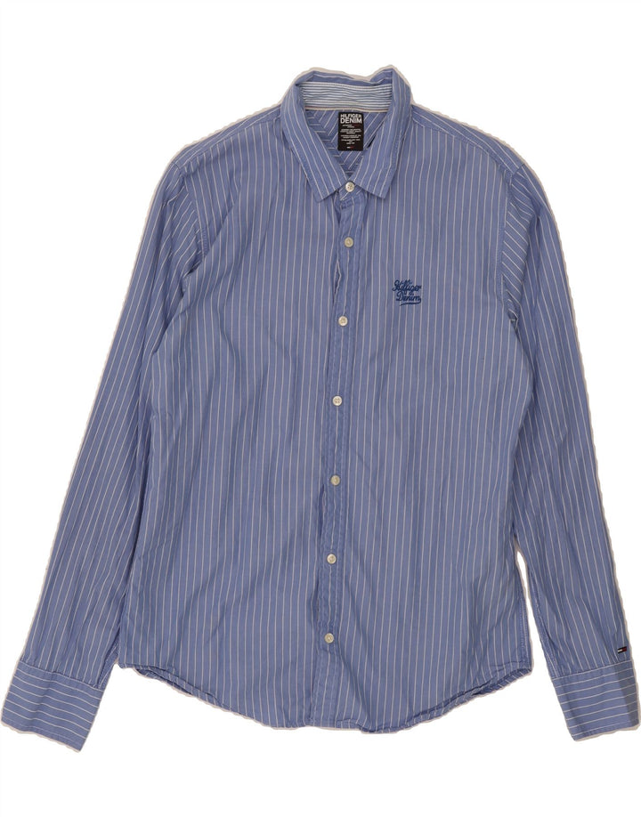 TOMMY HILFIGER Mens Shirt Large Blue Striped Cotton Vintage Tommy Hilfiger and Second-Hand Tommy Hilfiger from Messina Hembry 