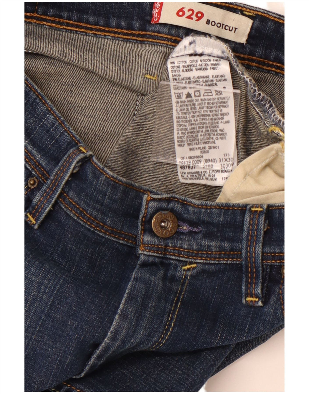 LEVI'S Dame 629 Bootcut Jeans W31 L30 Marineblå Bomuld