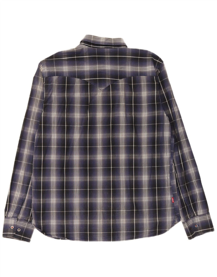 LEVI'S Mens Shirt Large Navy Blue Check Cotton