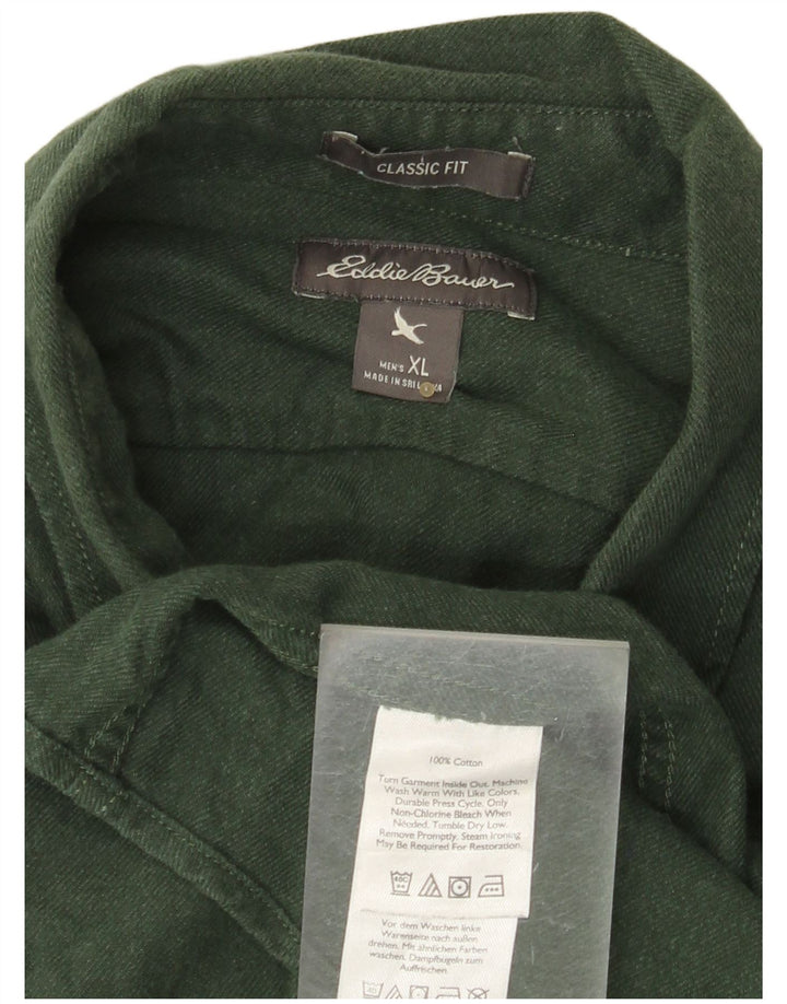 EDDIE BAUER Herre Classic Fit Flanelskjorte XL Grøn Bomuld