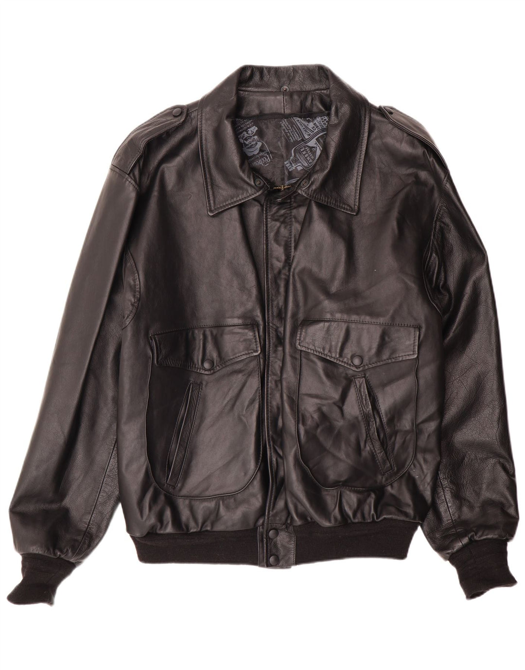 Vintage Herre Military Bomber Læderjakke UK 42 XL Sort