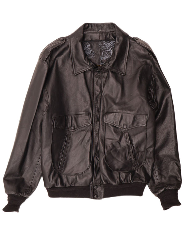 Vintage Herre Military Bomber Læderjakke UK 42 XL Sort