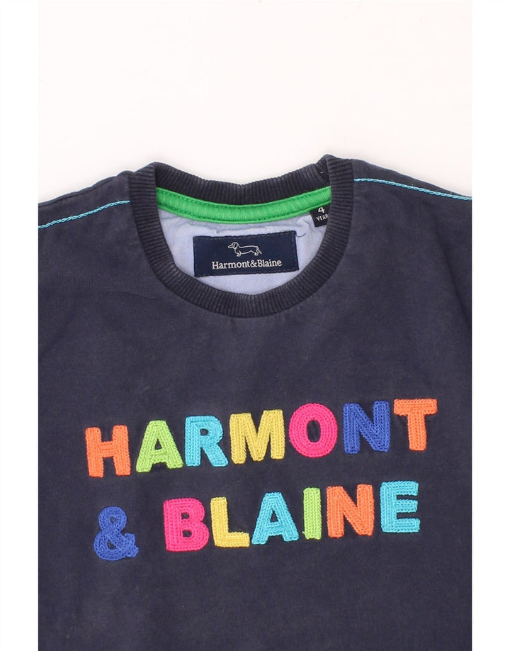 HARMONT & BLAINE Boys Graphic Sweatshirt Jumper 3-4 Years Navy Blue Cotton Vintage Harmont & Blaine and Second-Hand Harmont & Blaine from Messina Hembry 