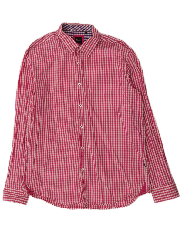 Hugo Boss Herre Regular Fit skjorte XL Pink Gingham Cotton