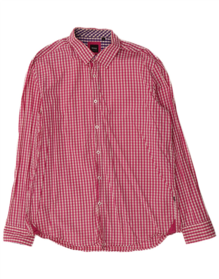 Hugo Boss Herre Regular Fit skjorte XL Pink Gingham Cotton