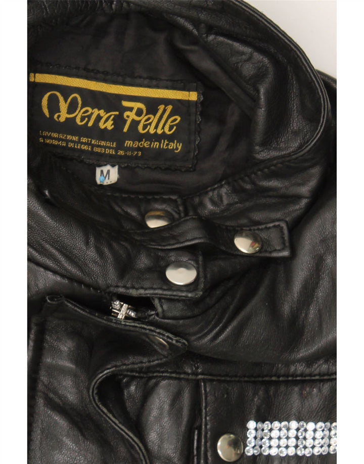 VINTAGE Womens Leather Jacket UK 14 Medium Black Leather Vintage Vintage and Second-Hand Vintage from Messina Hembry 