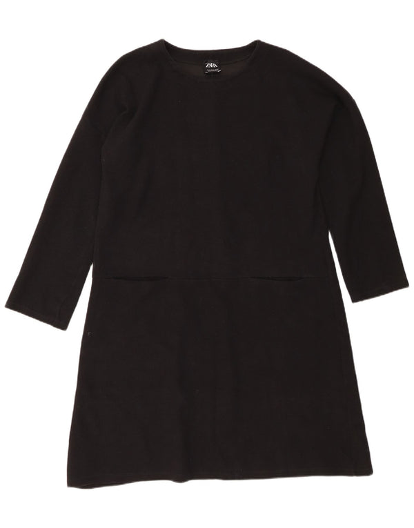 Zara Dame Oversized Langærmet A-Line Kjole UK 10 Small Black Bomuld