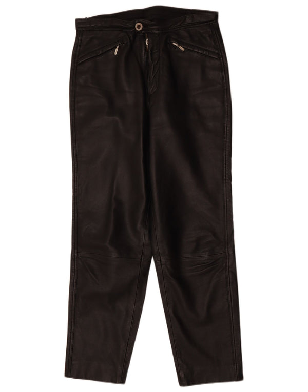 VINTAGE koniske læderbukser til kvinder EU 38 Medium W30 L29 sort læder