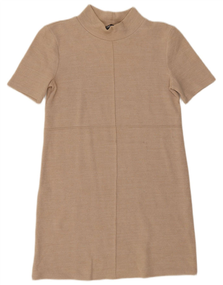 Zara Kortærmede Shift Dress UK 10 Small Beige