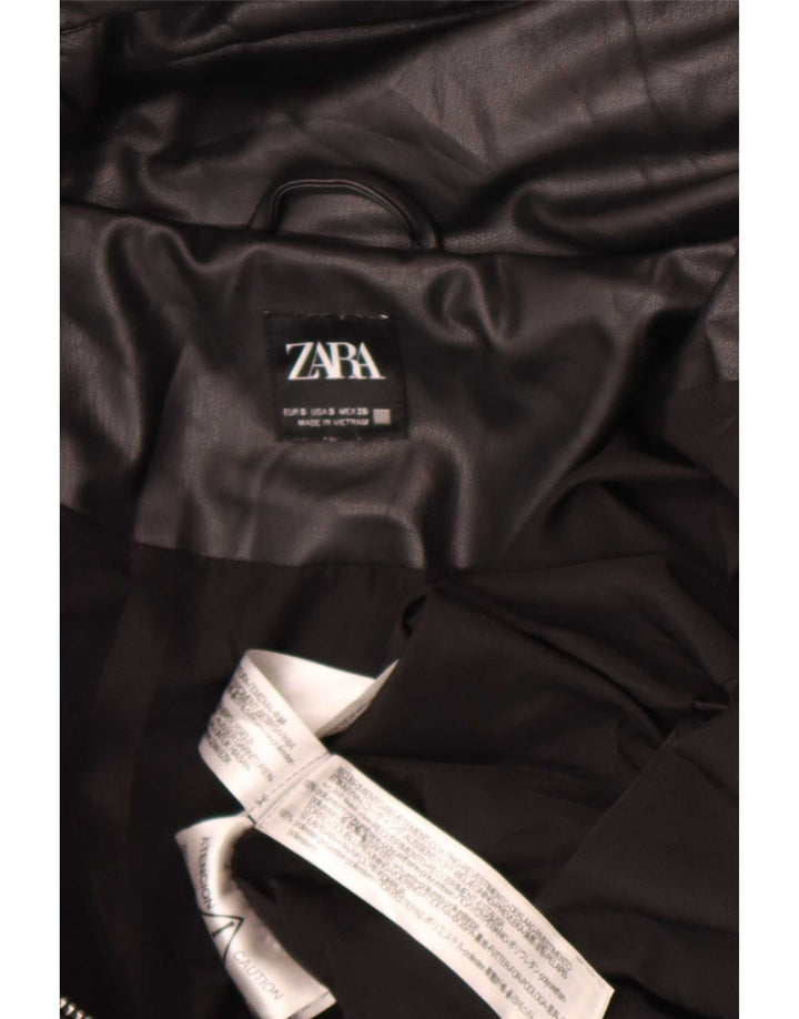 Zara Dame Hætte Oversized Polstret Jakke UK 10 Small Black Polyurethane